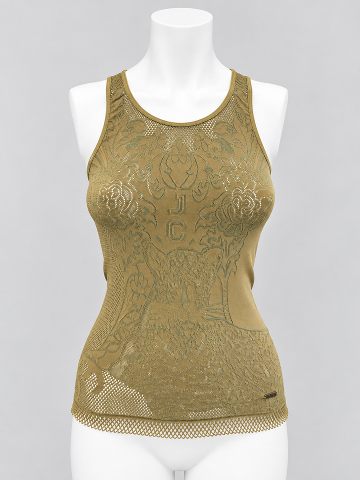 Just Cavalli tiger jacquard fishnet tank top