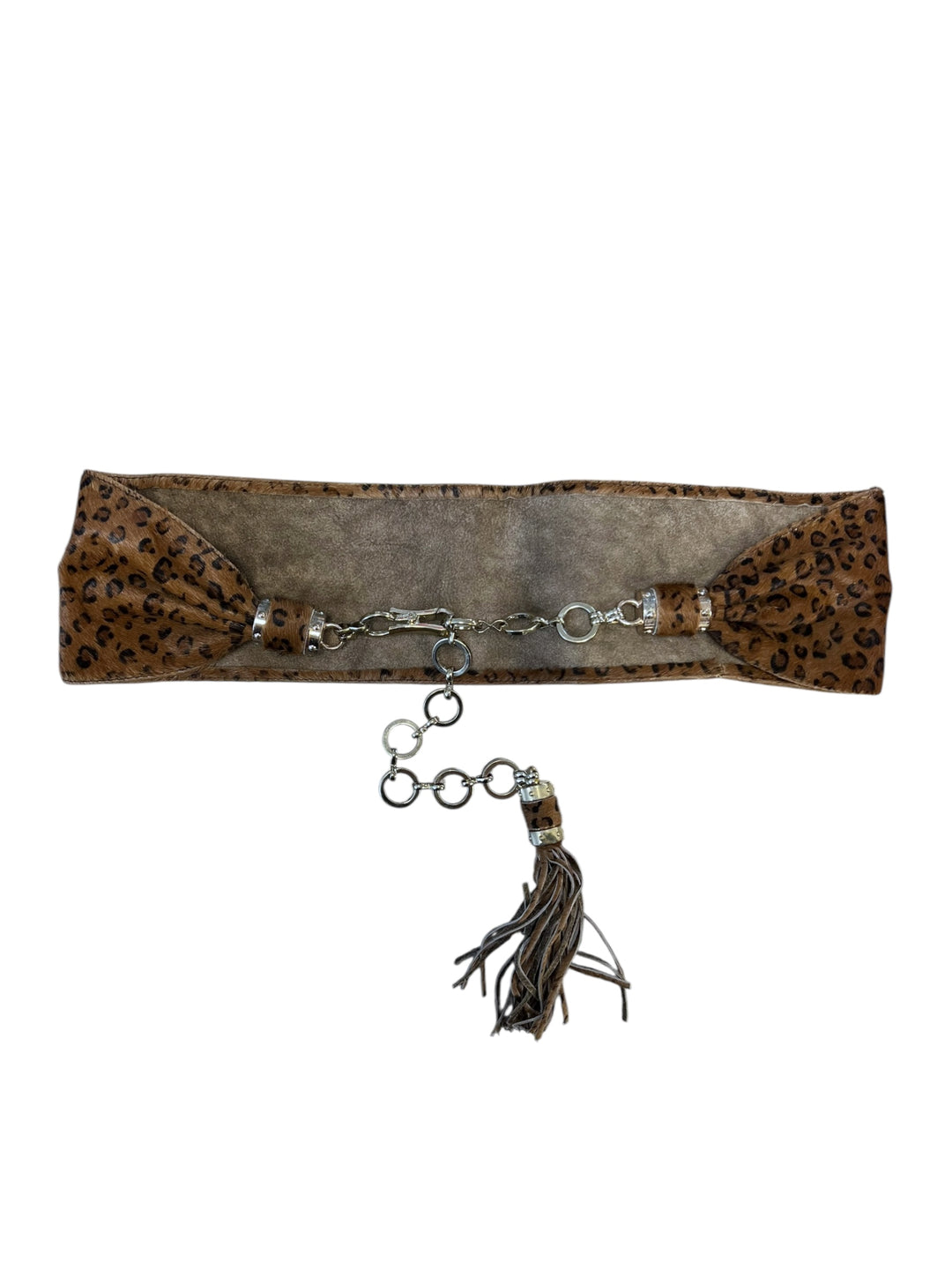 Vintage Leopard Print Wide Belt with Tassel