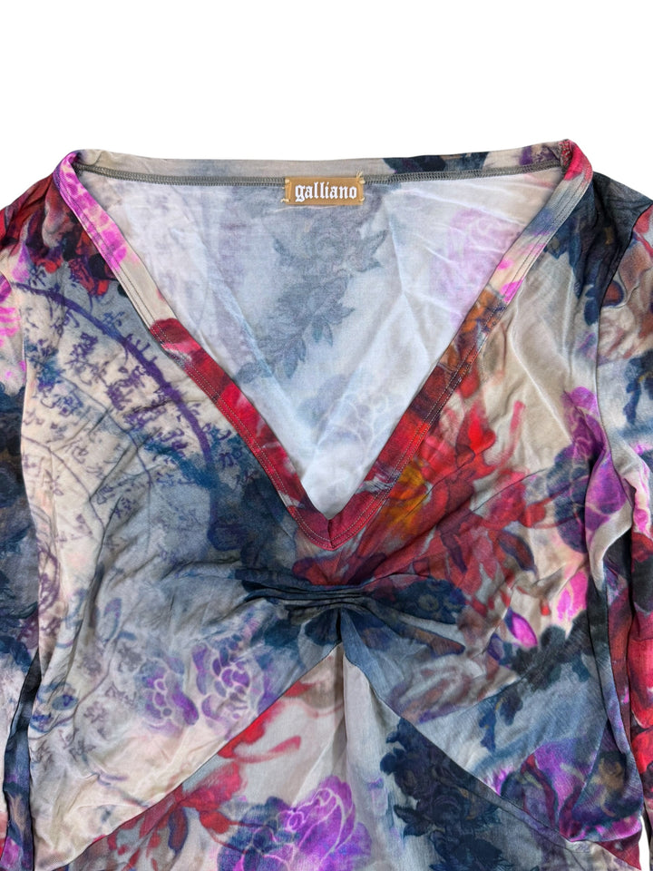 Galliano floral mesh long sleeve top extra small