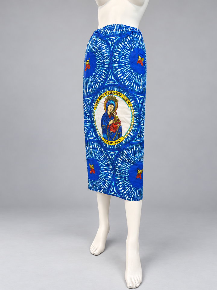 Religious icon print blue midi skirt