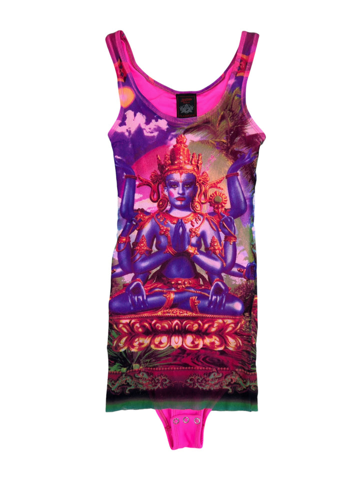 Jean Paul Gaultier 1997 Hindu Deity sheer mesh tank micro mini dress