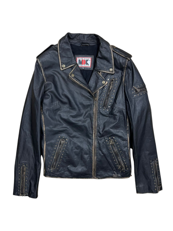 Vintage faded Leather biker jacket women’s XXL slim fit