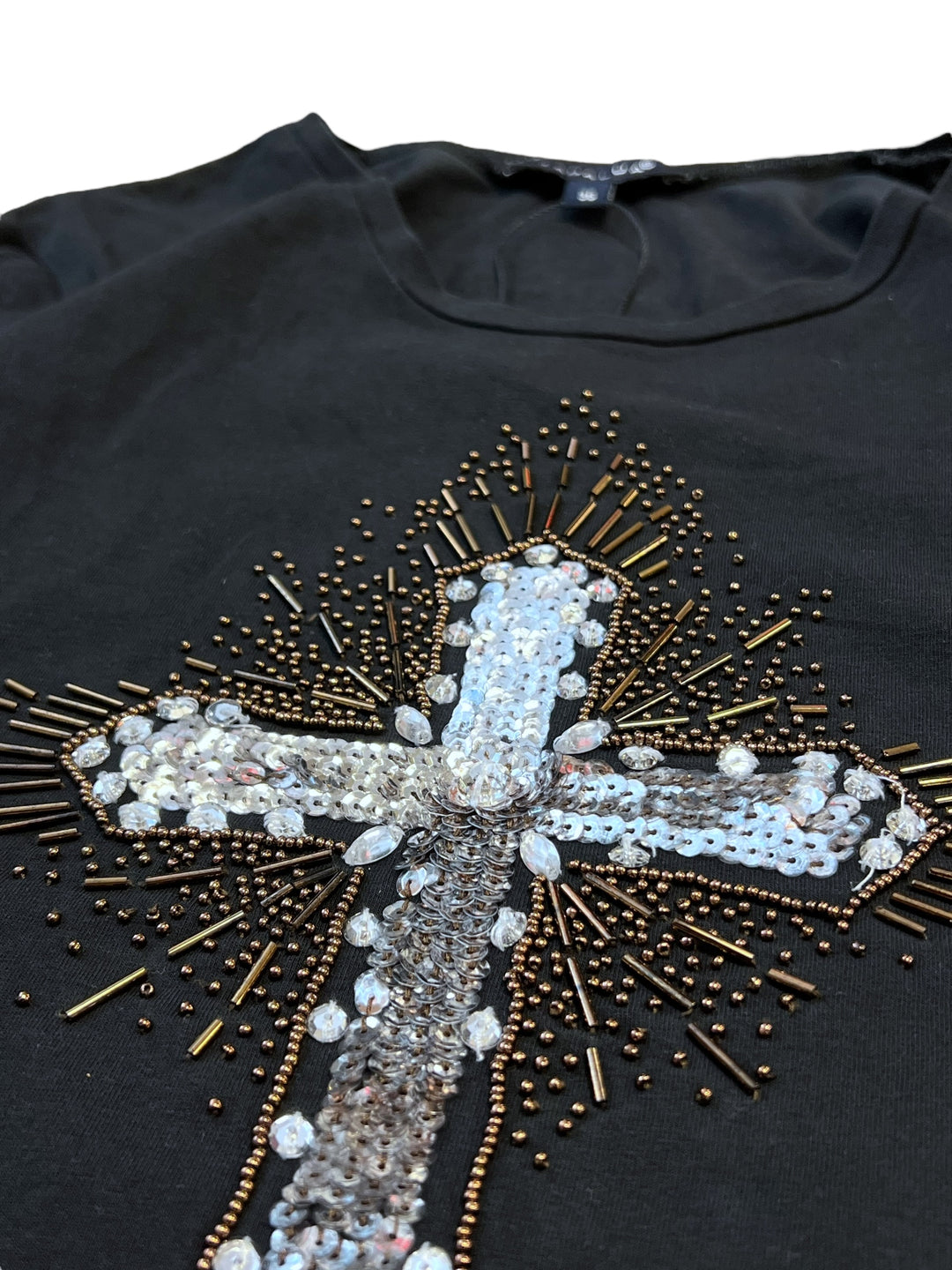 Vintage beaded cross long sleeve top women’s medium