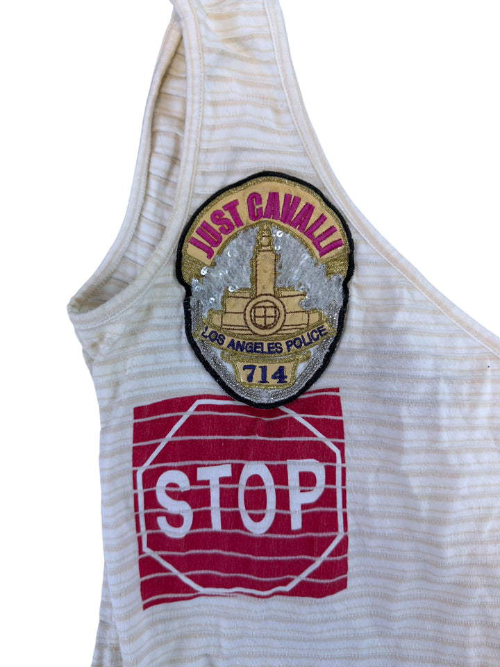 Just Cavalli SS04 asymmetrical graphic wrap tank top
