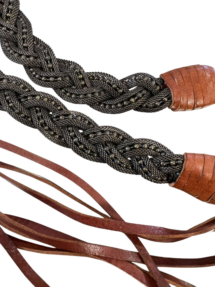 Braided Rope & Faux Leather Tassel Belt