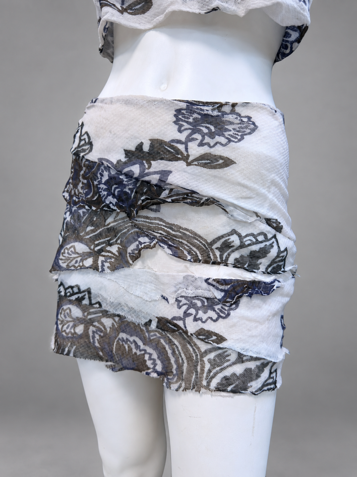 Marina Babini floral halter top & ruched mini skirt set