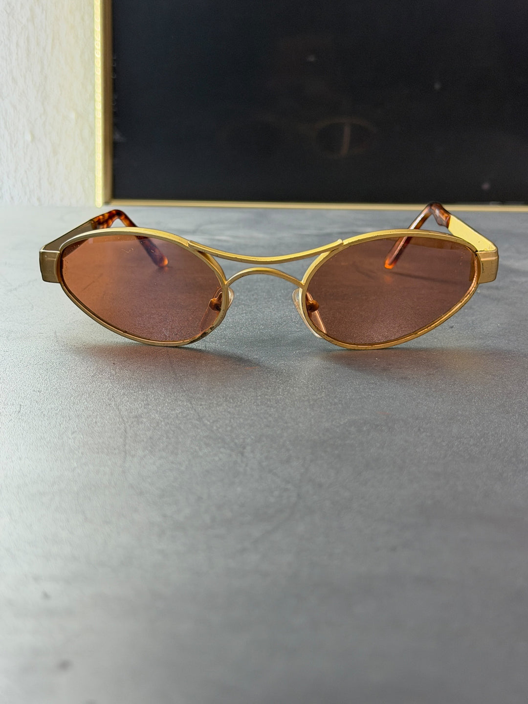 Vintage gold oval sunglasses brown tint y2k minimal slim frame