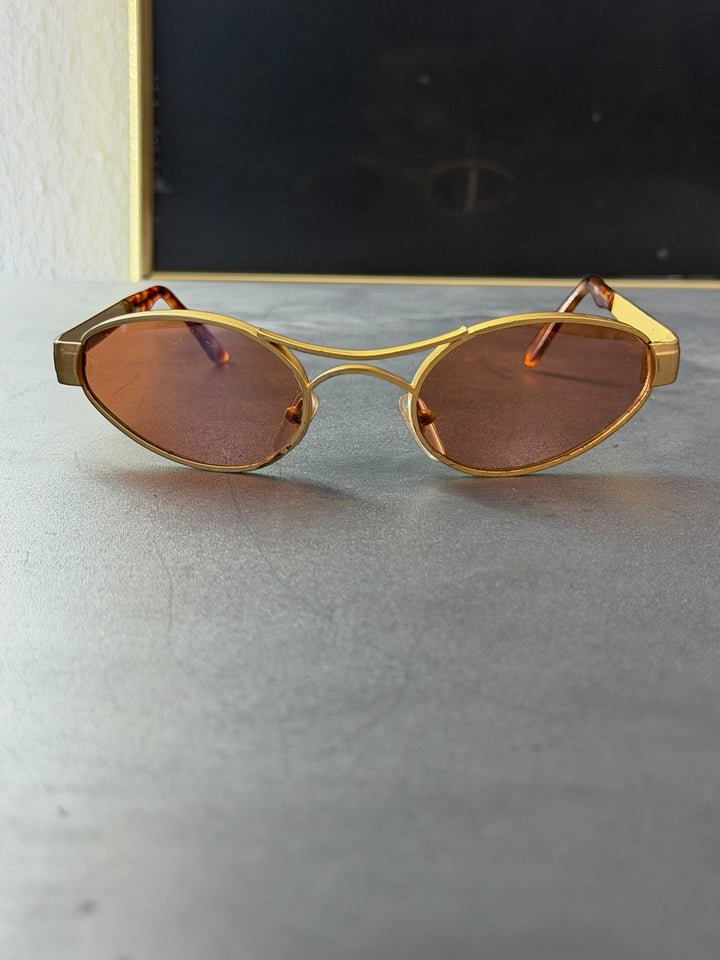 Vintage gold oval sunglasses brown tint y2k minimal slim frame