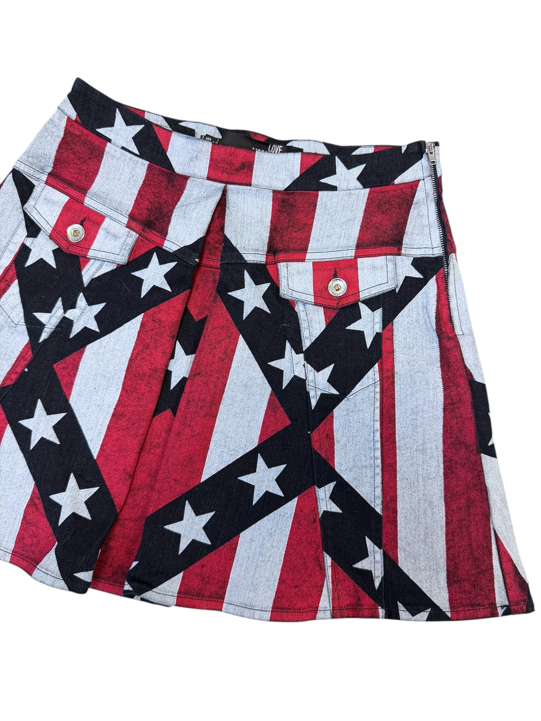 Love Moschino 2000s American Flag Denim Mini Skirt