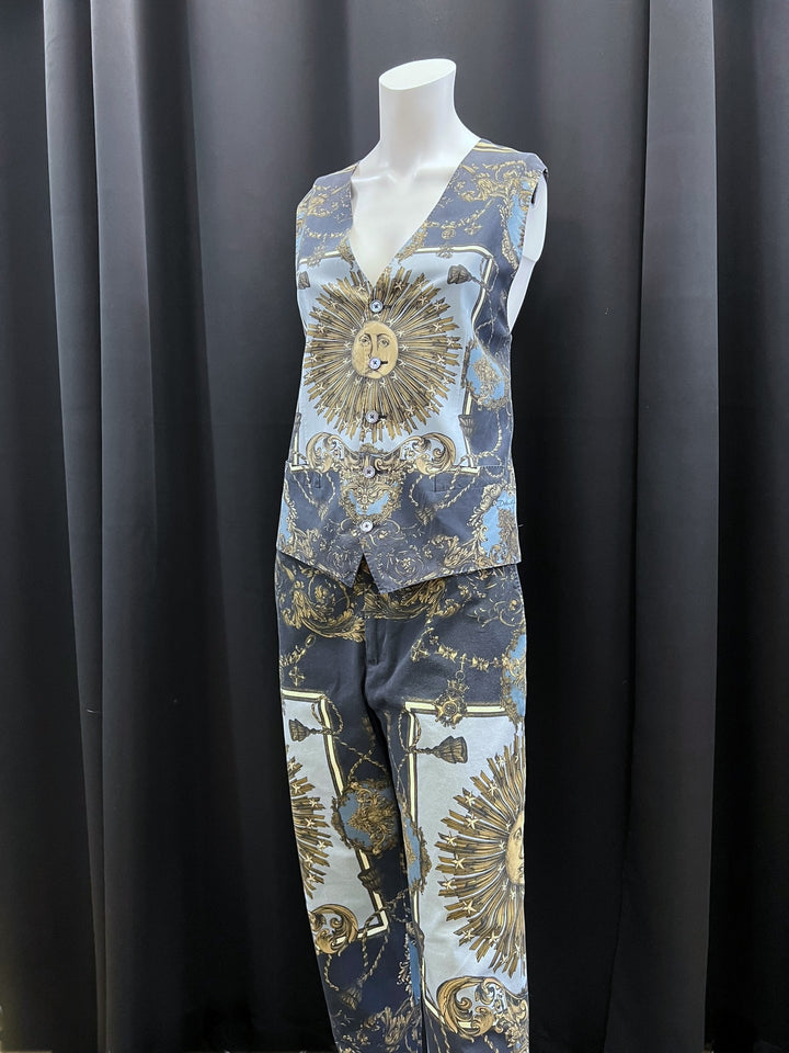 Dolce&Gabbana Baroque Zodiac Sun Silk Vest & Pants Set Medium