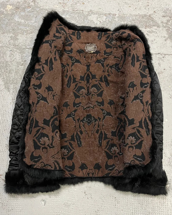 Roberto Cavalli 2000s reversible black fur puffer & ornament brown jacket