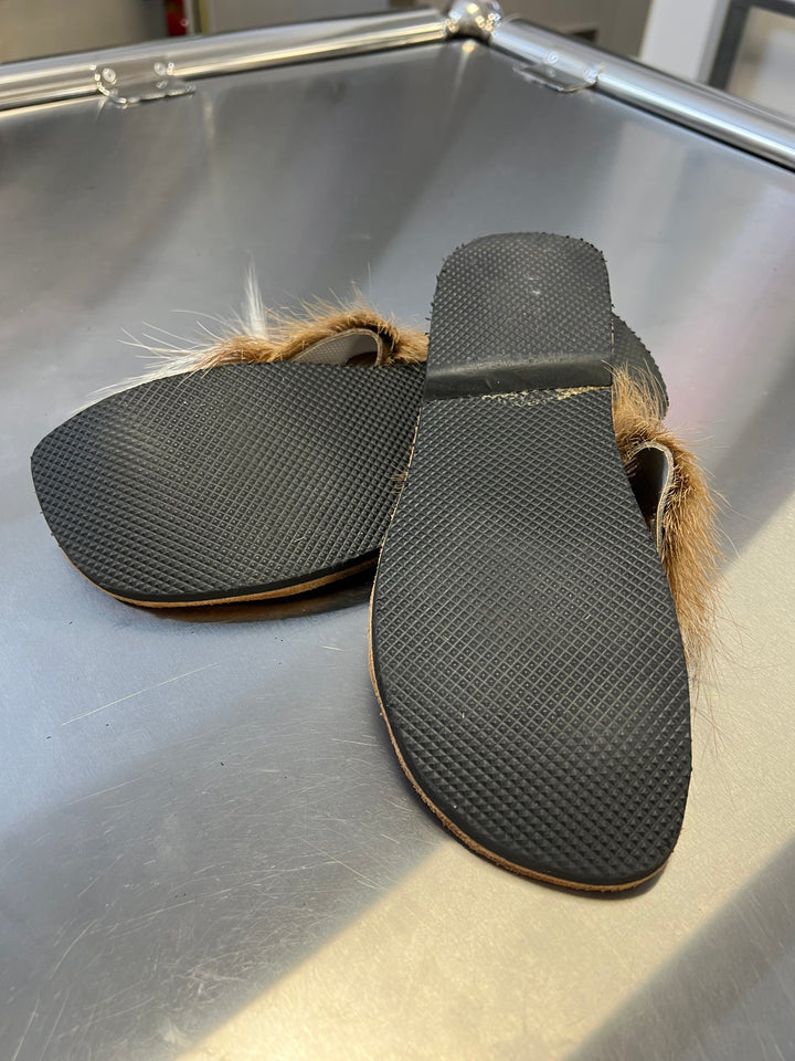 Handcrafted Leather Sandals with Natural Hair Detailing Size 37/38