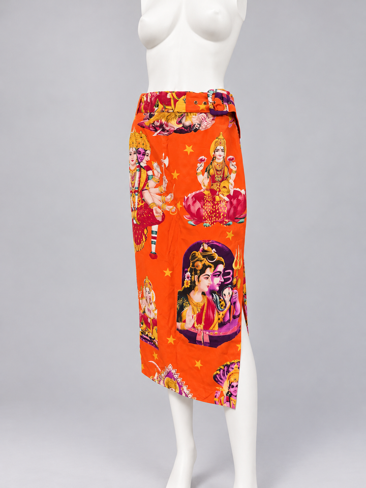 Byblos vintage Hindu Deity print silk skirt - SS 1992