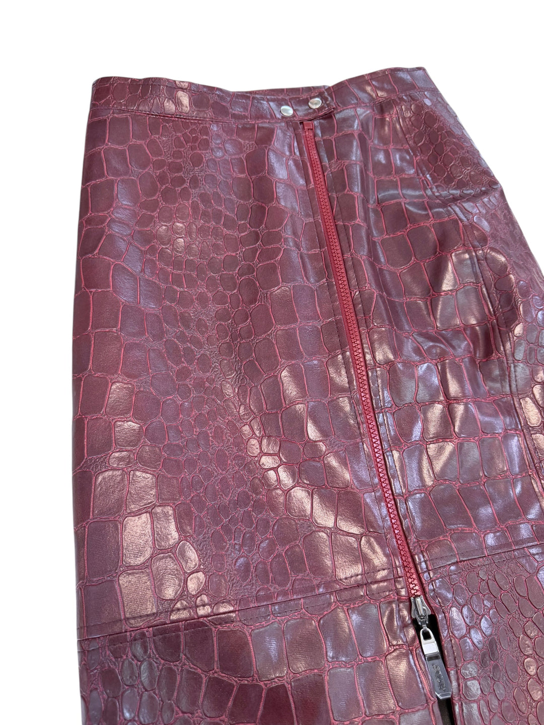 Roman’s burgundy crocodile embossed midi skirt