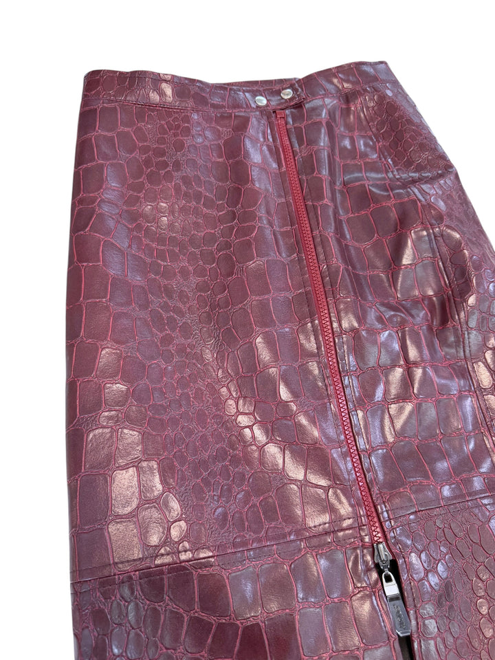 Roman’s burgundy crocodile embossed midi skirt