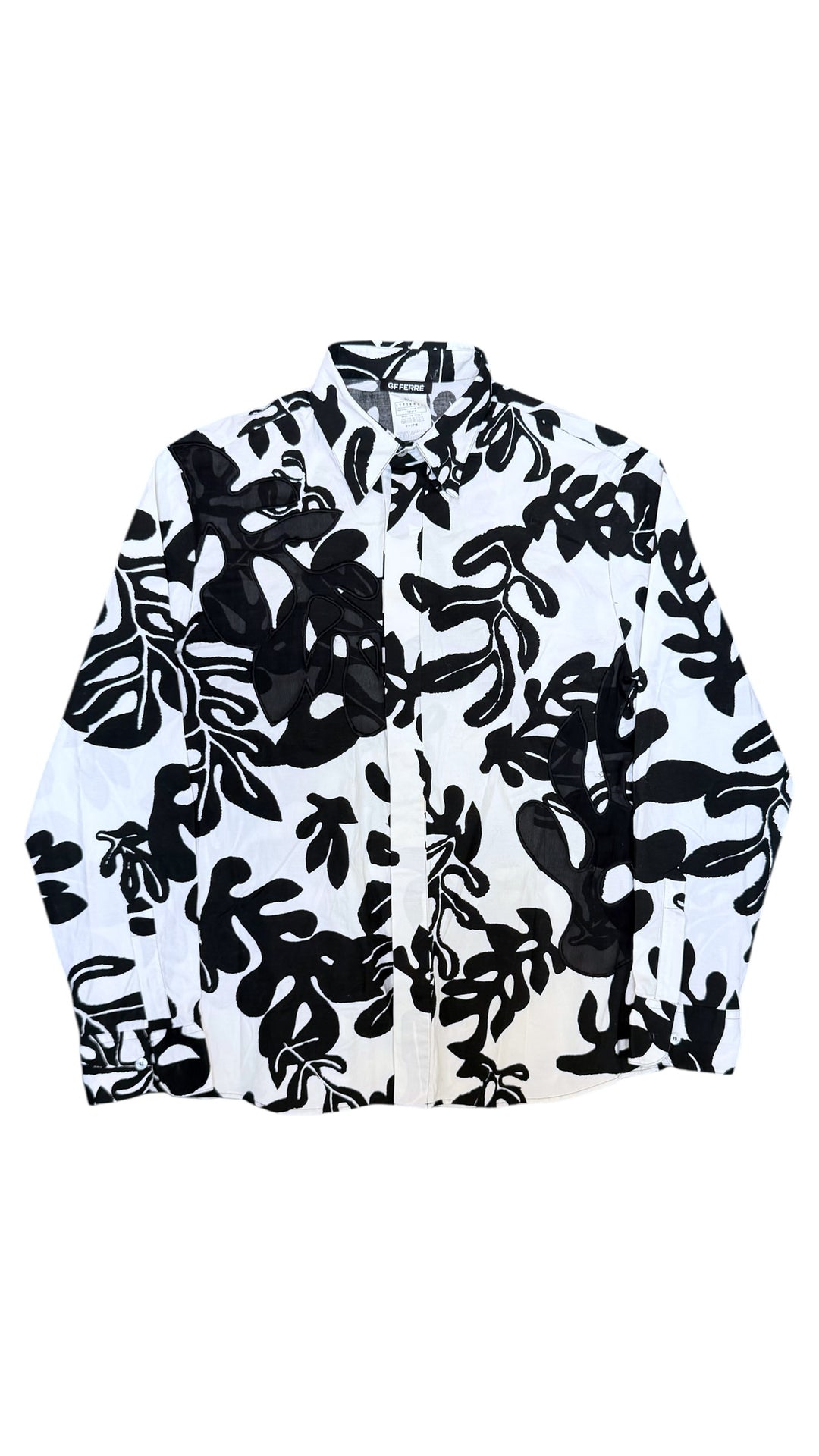 GF FERRÉ black & white abstract sheer shirt size XXL