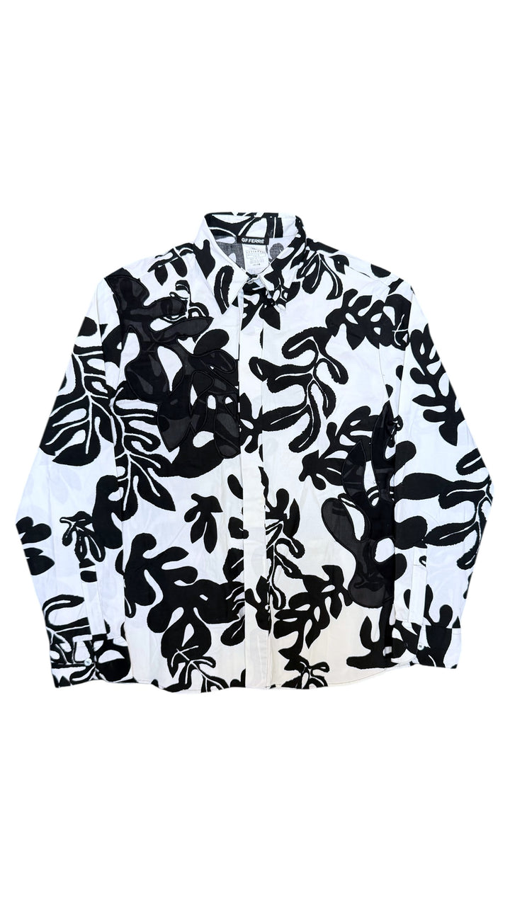 GF FERRÉ black & white abstract sheer shirt size XXL