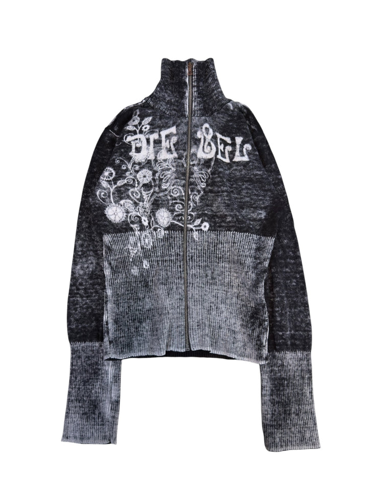 Diesel acid wash graphic zip-up knit