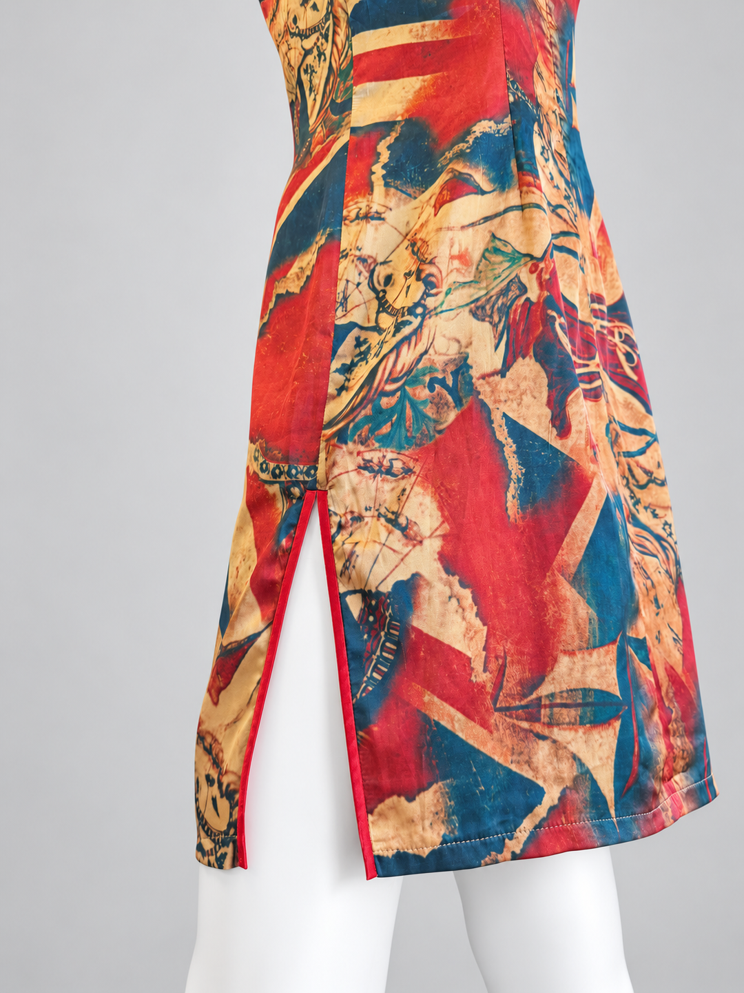 Vintage abstract-print qipao mini dress medium