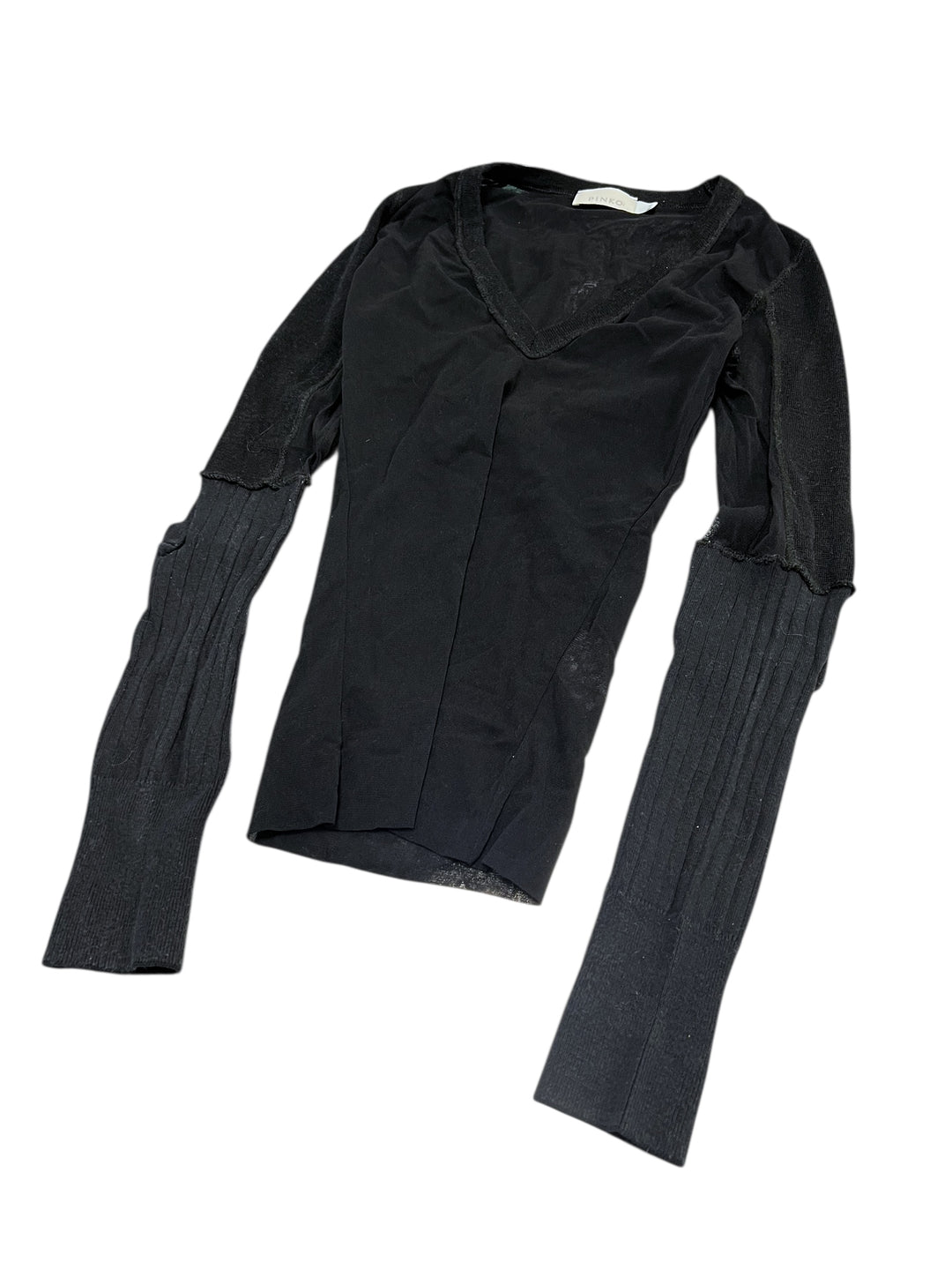 Pinko Vintage Black Knit & Mesh Long Sleeve Top (M)