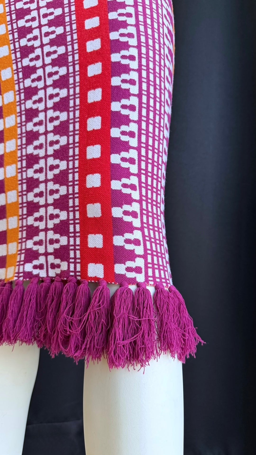 Pinko geometric knit midi skirt multicolor fringe hem small