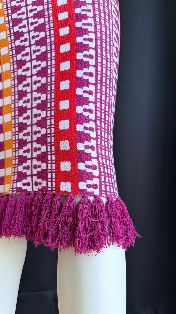 Pinko geometric knit midi skirt multicolor fringe hem small