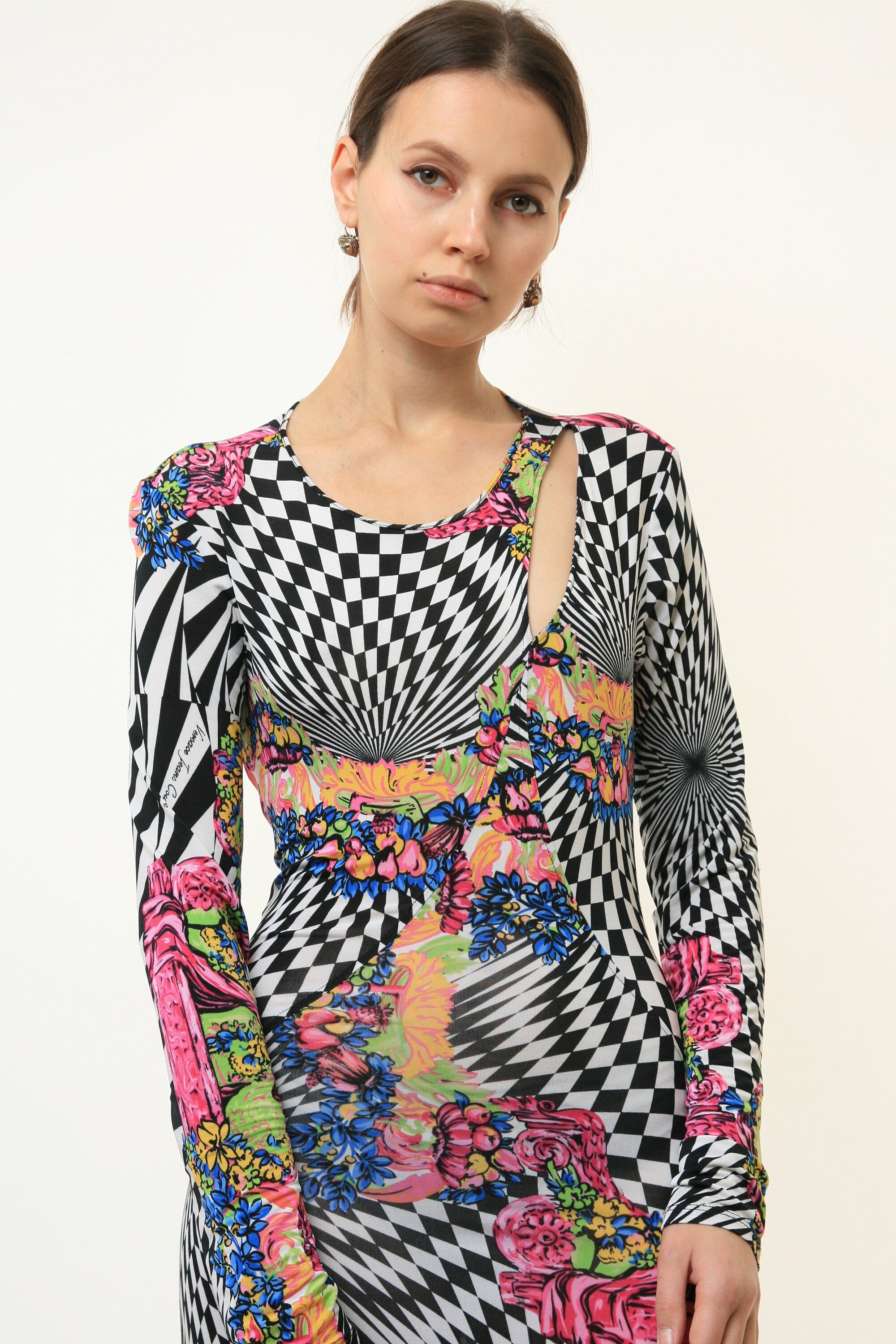 Vintage VERSACE Jeans Couture Floral Midi Abstract Dress Medium