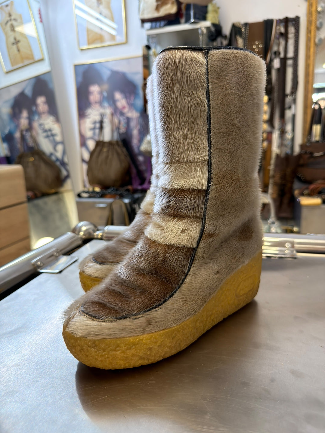Vintage 1970s Arktis Style Goat Fur Boots Size Eu36