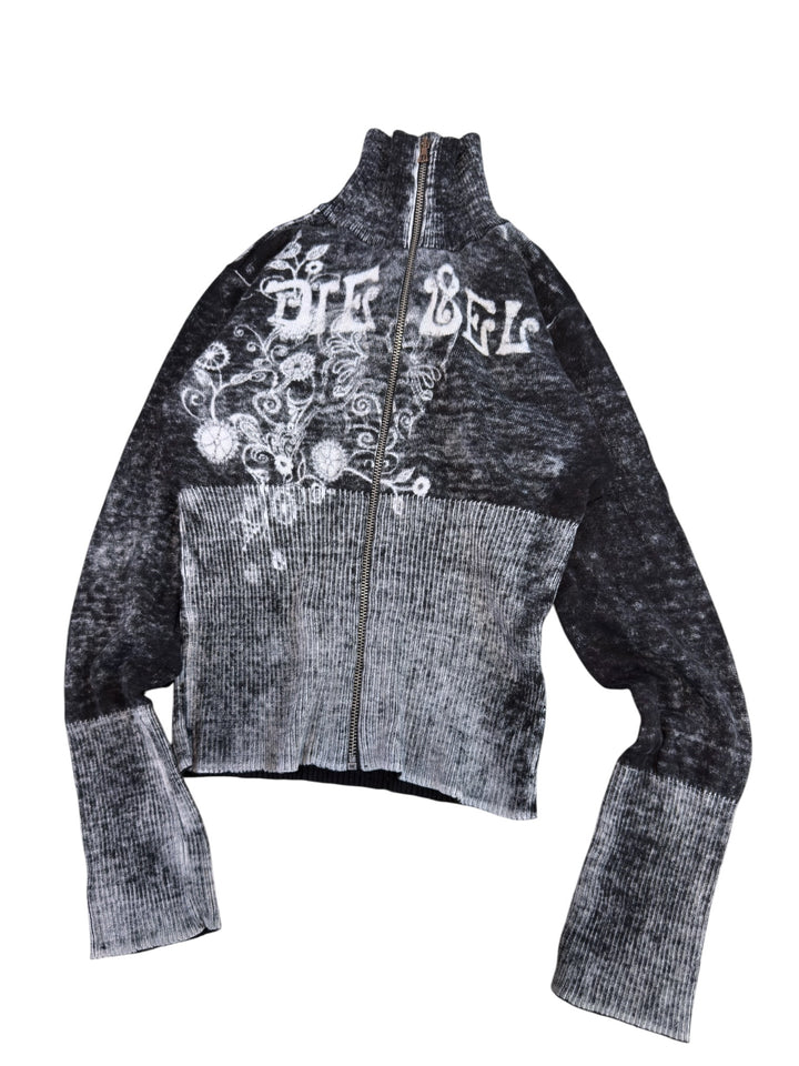 Diesel acid wash graphic zip-up knit