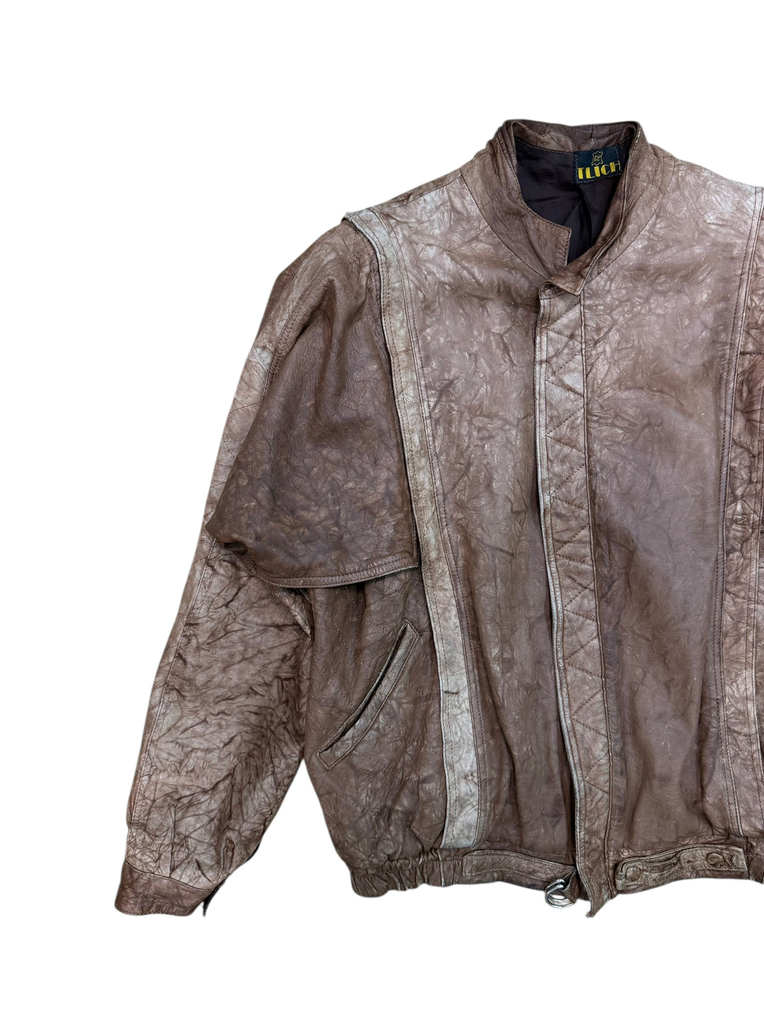 Vintage brown distressed leather bomber men's large