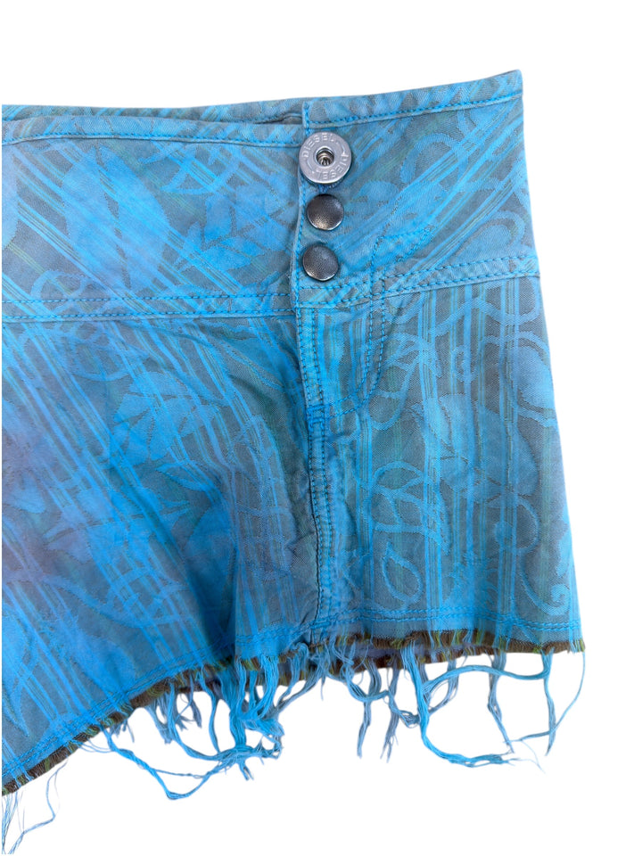 Diesel 2000s asymmetric mini skirt distressed raw hem blue cotton