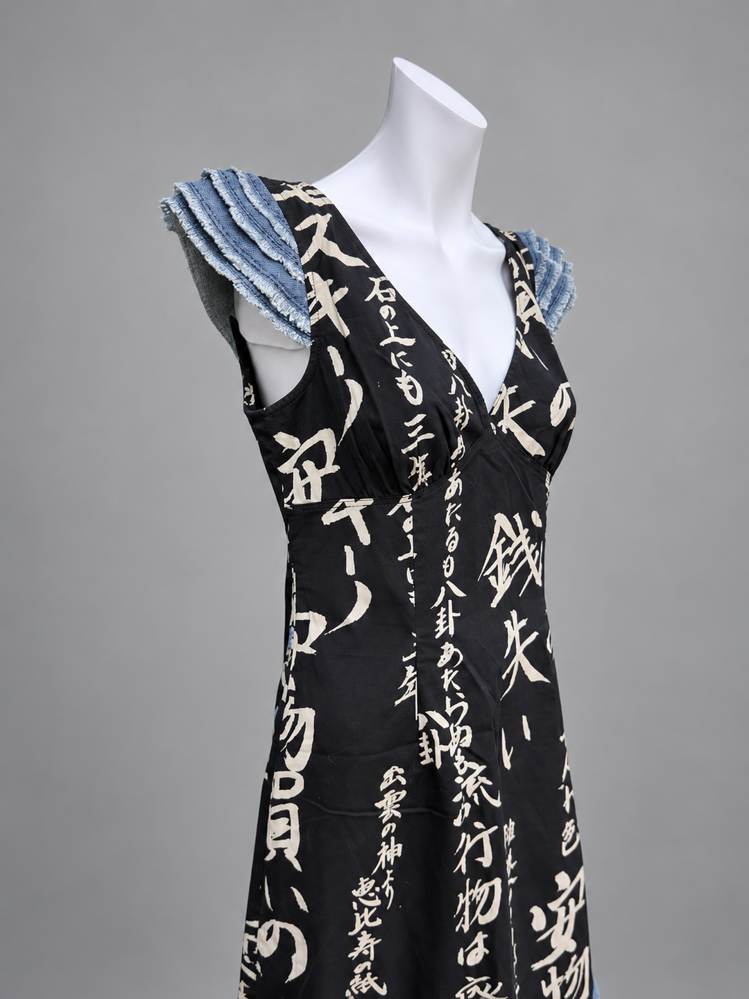 Moschino Jeans Japanese print denim trim dress