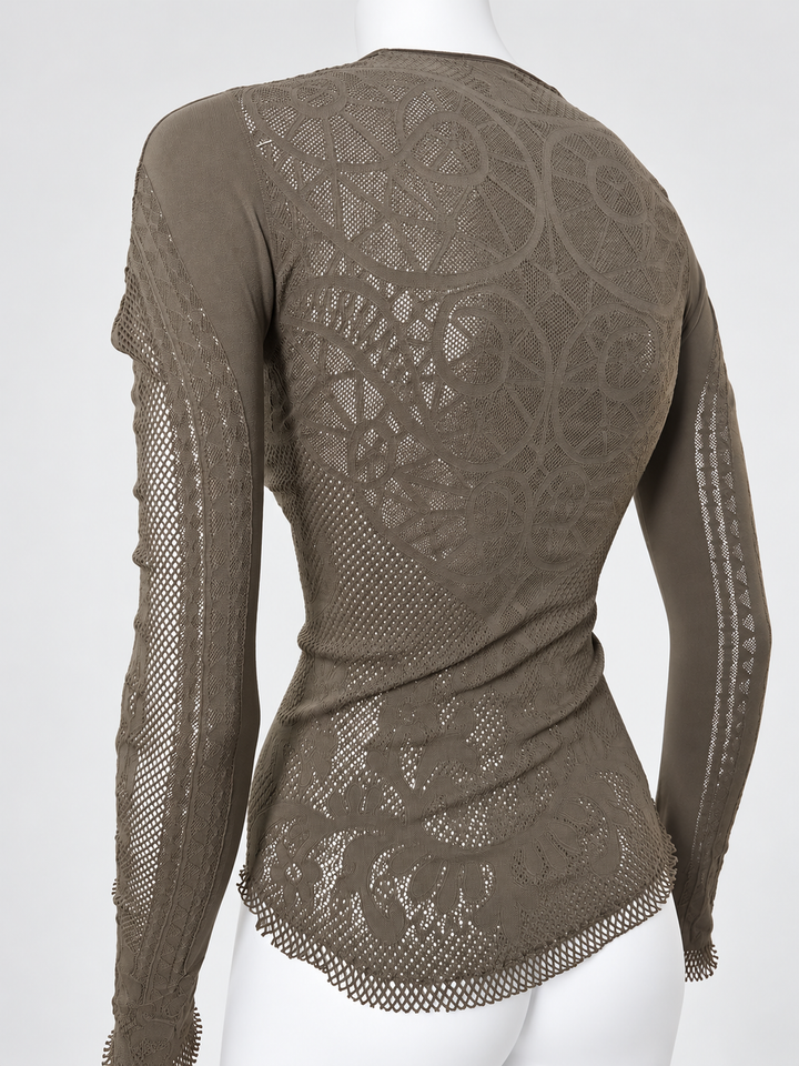 Just Cavalli lace-effect mesh long sleeve top