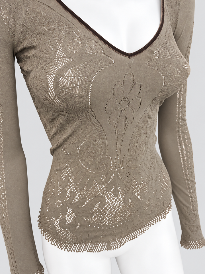 Just Cavalli lace-effect mesh long sleeve top