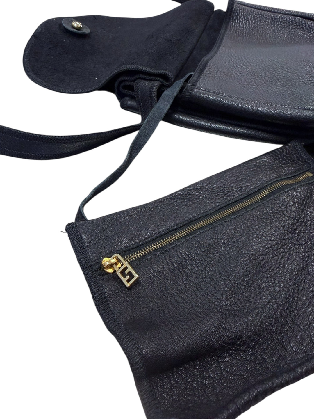 FENDI SAS 1970s Black Leather Crossbody Bag