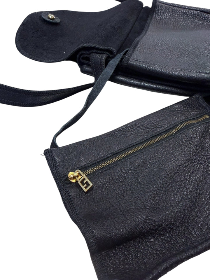 FENDI SAS 1970s Black Leather Crossbody Bag