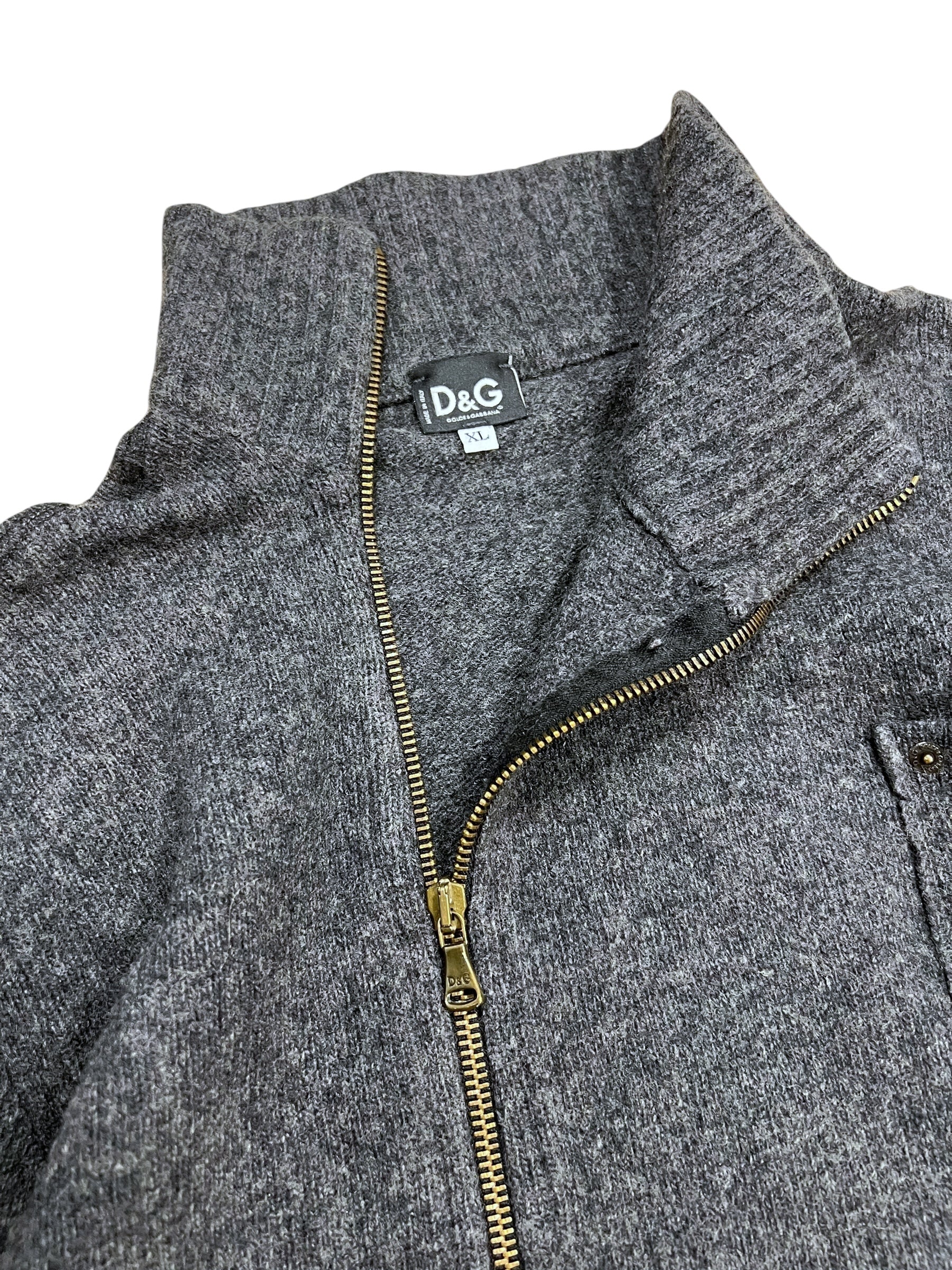 2000s Dolce & Gabbana Asymmetrical Grey Wool Zip-Up Cardigan