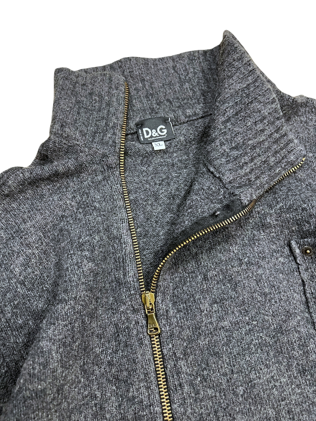 2000s Dolce & Gabbana Asymmetrical Grey Wool Zip-Up Cardigan