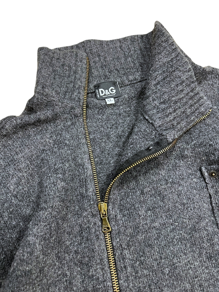 2000s Dolce & Gabbana Asymmetrical Grey Wool Zip-Up Cardigan