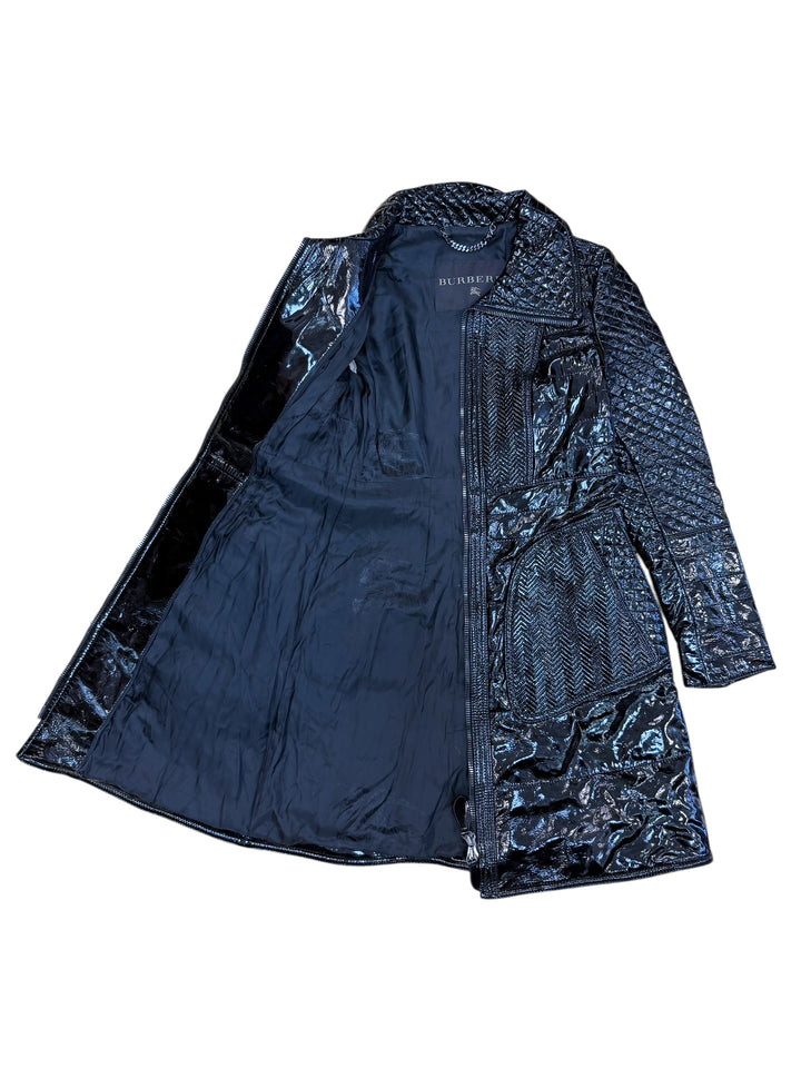 Burberry prorsum black patent leather quilted coat
