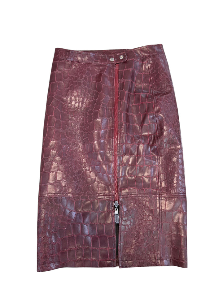 Roman’s burgundy crocodile embossed midi skirt