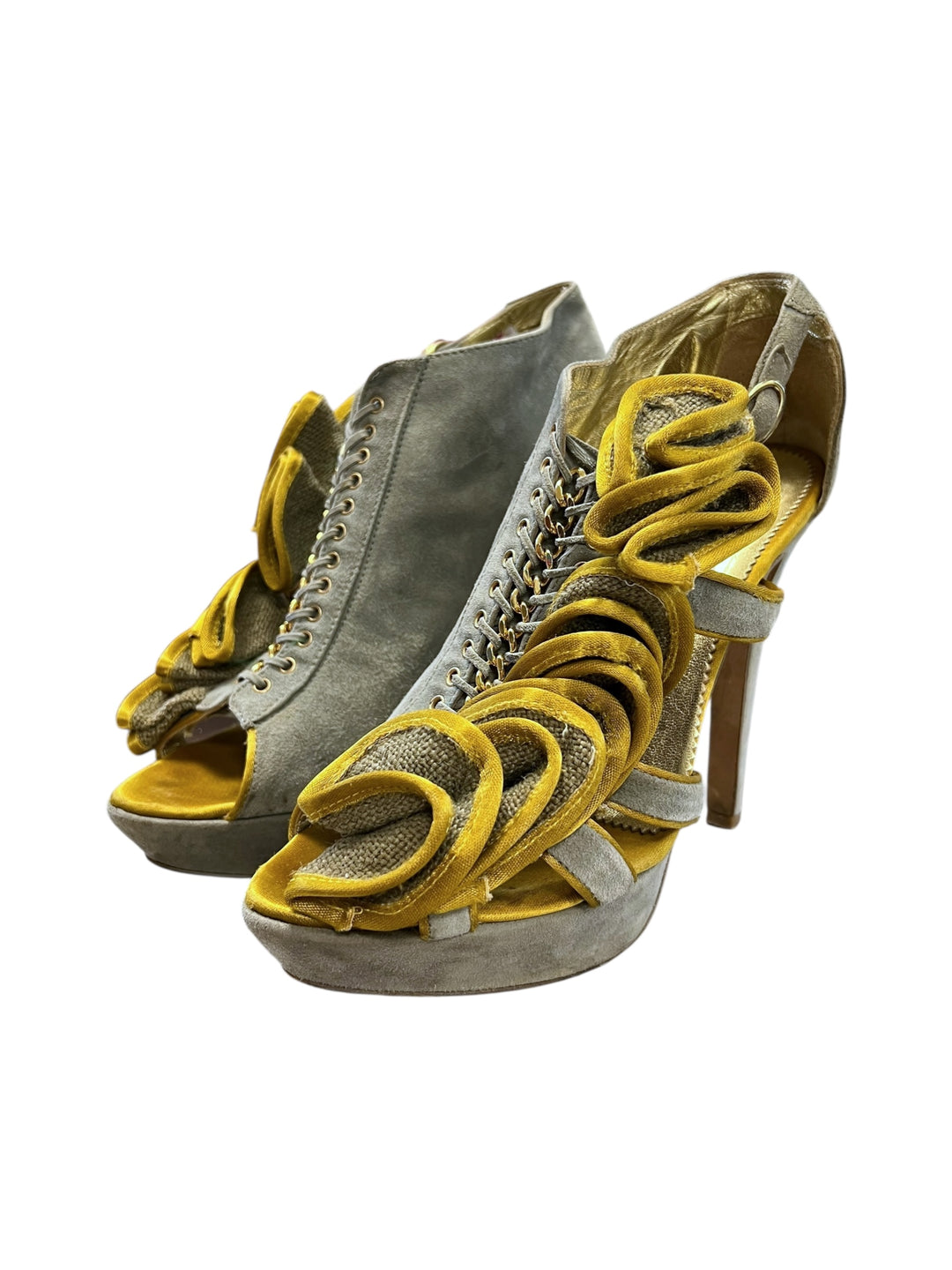 Just Cavalli 2009 Suede High Heels with Yellow Velvet Details Size eu39