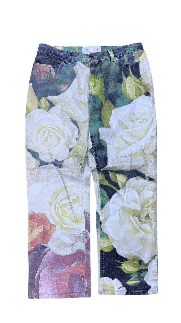 Roberto Cavalli floral print jeans - rose print denim