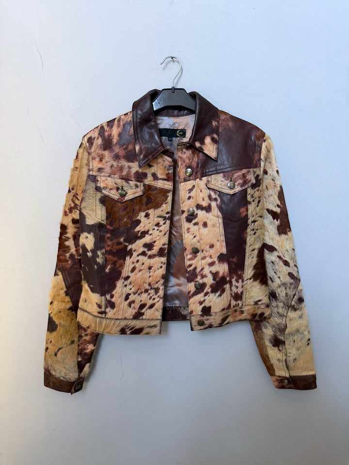 2000s Just Cavalli Imperial Brown Caw Leather Jacket Medium
