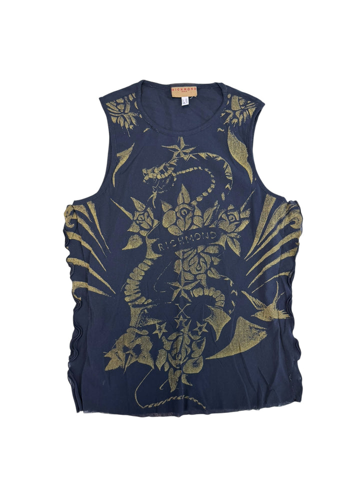 John Richmond denim gold snake print sleeveless top