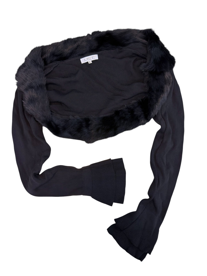 LIST rabbit fur-trim cropped shrug