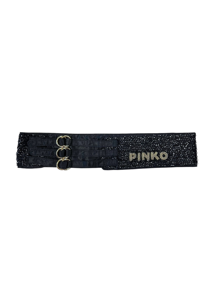 Pinko Black Satin Embellished Waist Belt