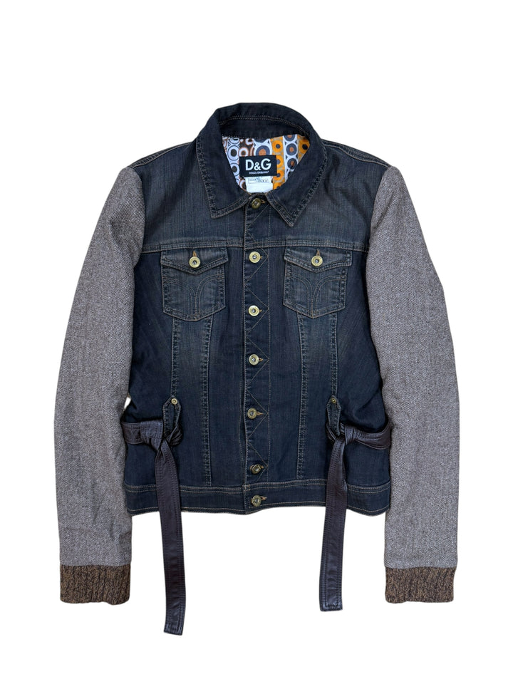 Dolce & Gabbana Black Denim & Wool Sleeve Belted Jacket Small