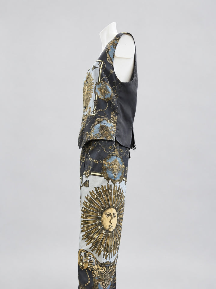 Dolce&Gabbana Baroque Zodiac Sun Silk Vest & Pants Set Medium