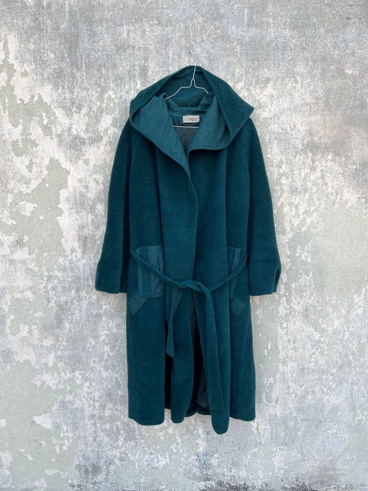 Missoni Donna 80’s Longline Dark Green Hooded Wool Coat Women’s Large